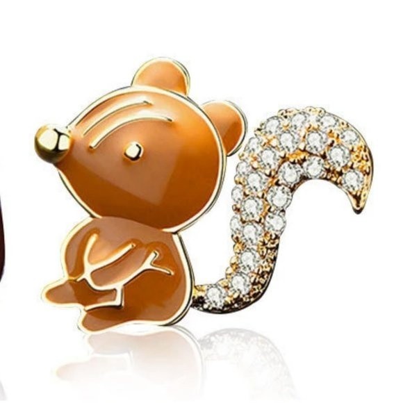 Korean Squirrel Acorn Stud Earrings Enamel Pave Goldtone 925 SIlver Posts 001A2 - Picture 6 of 8